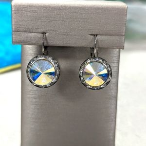 Crystal irradecent halo silver leaver back earrings